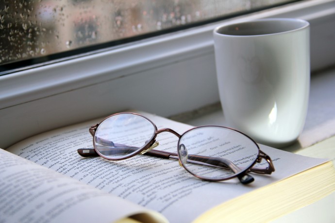 Glasses, book and coffee